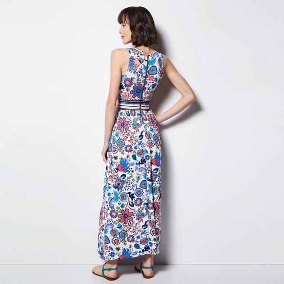 MILLY FOR DESIGNATION Dress Maxi Empire Waist Bohemian Blue Floral Small - Picture 3 of 7
